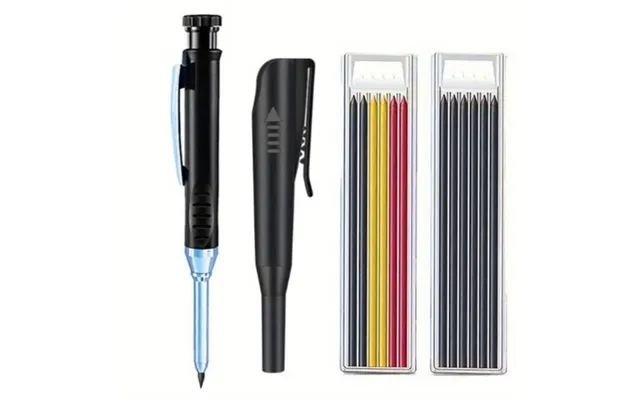 Evodx Refillable Carpenters Pencil With 12 Refills, Sharpener And Cap - Black