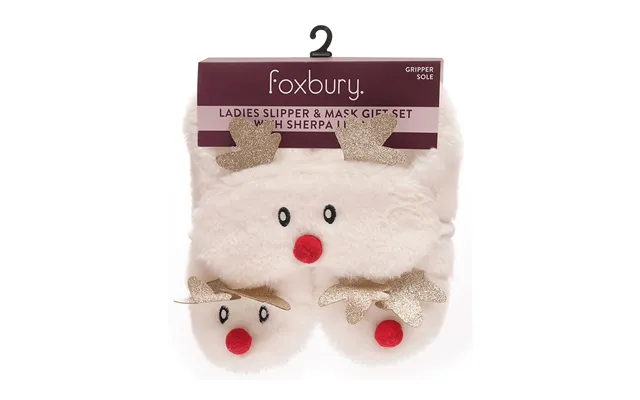 Foxbury Cosy 3d Reindeer Faux Fur Slippers And Mask Set M L