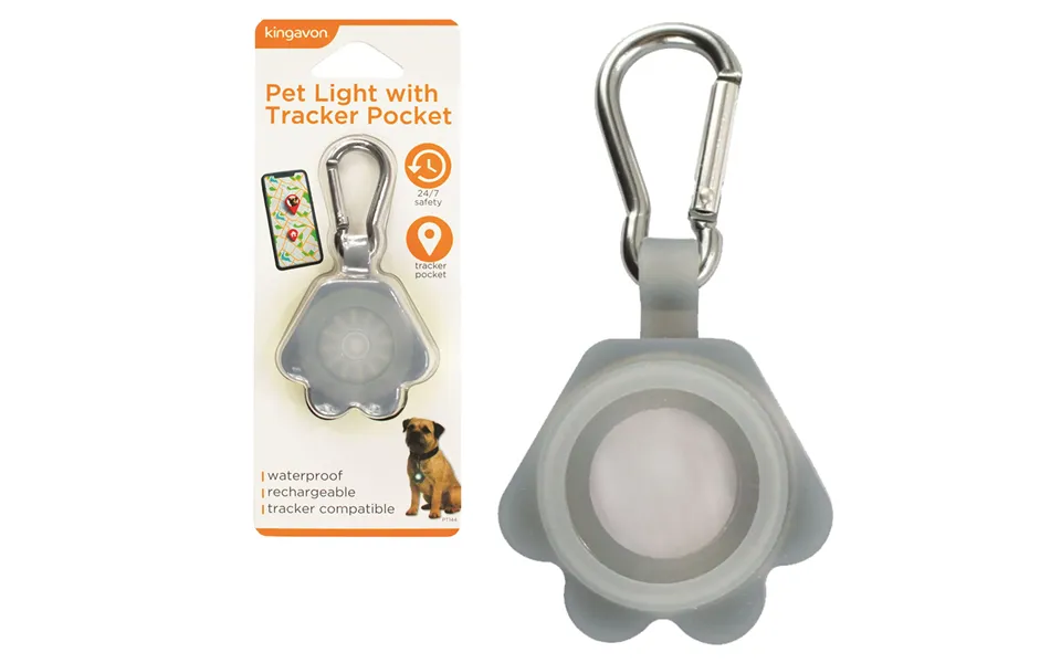 Kingavon Dog Collar Clip Light With Tracker Pocket - White