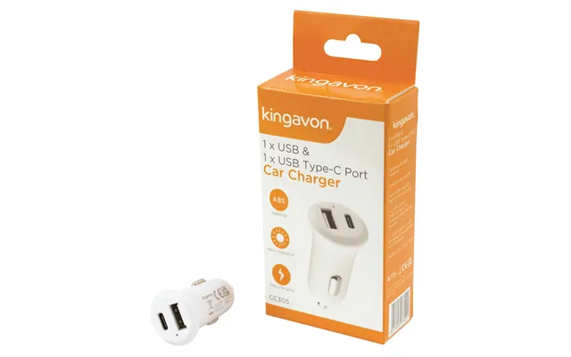 Kingavon In-car Usb Charger Usb Type C And Usb A - White