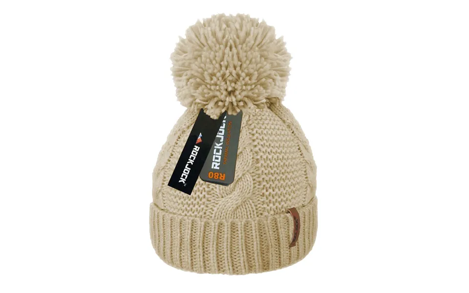 Rock Jock Adults Pom Pom Hat With Fleece Lining - Beige