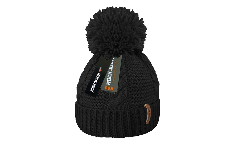Rock Jock Adults Pom Pom Hat With Fleece Lining - Black