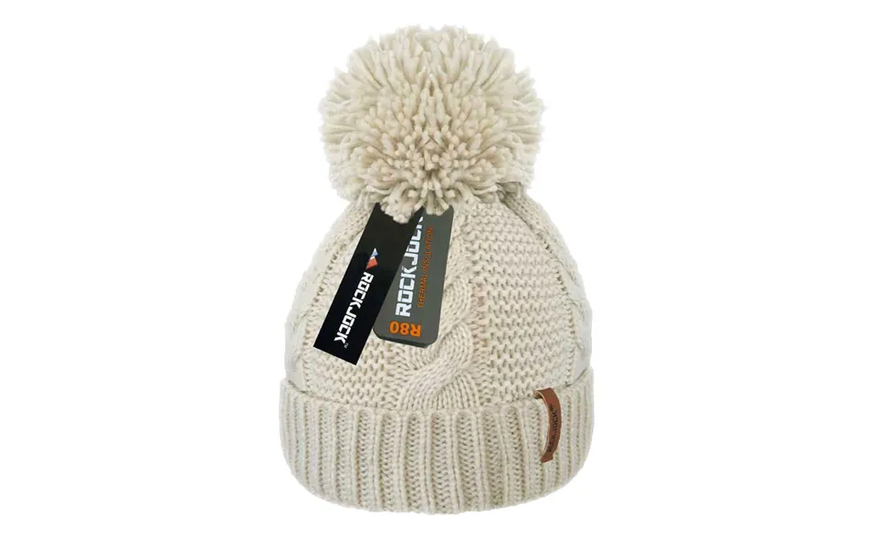 Rock Jock Adults Pom Pom Hat With Fleece Lining - Cream