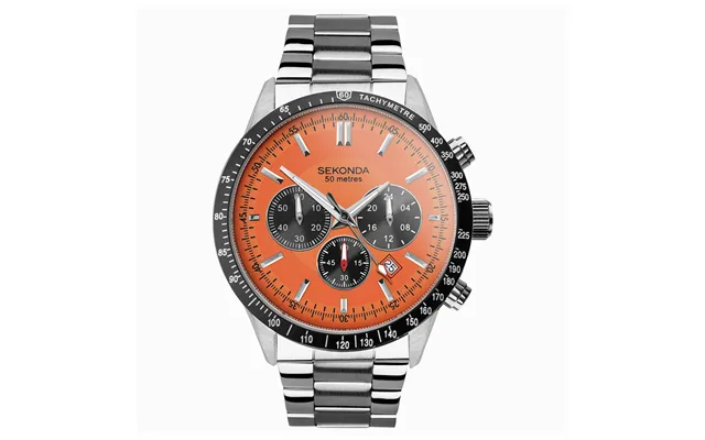 Sekonda Mens Velocity Chronograph Stainless Steel Case & Bracelet With Orange Dial Watch