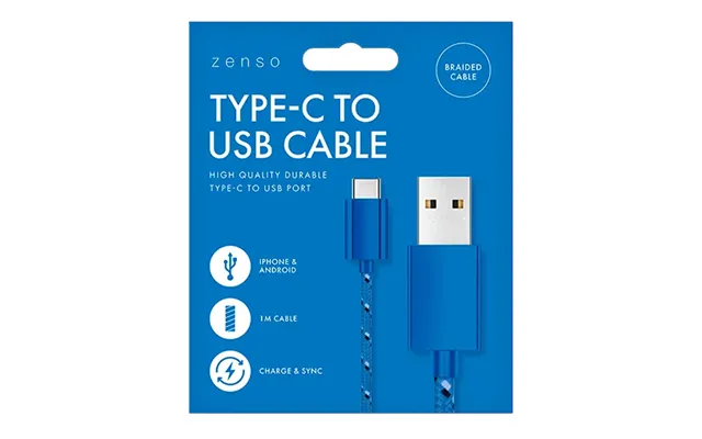 Zenso Usb Type A To Usb Type C Braided Charging Cable - Blue