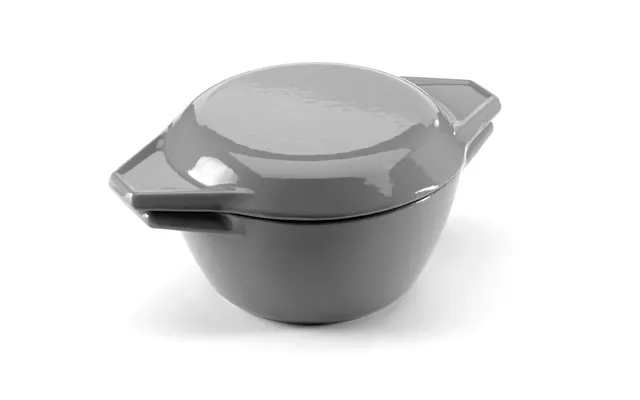 Grey & White Round Cast Iron Enamel Casserole Dish With Lid By Samuel Groves Size 16 product image