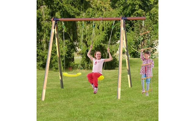Trigano Piki Kids Wooden Double Garden Swing With Rope Ladder product image