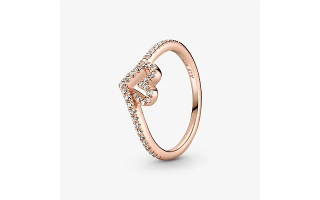 Rose Sparkling Wishbone Heart Ring - Size 60