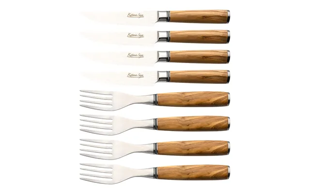 Katana Saya Olivewood 8 Piece Steak Knife & Fork Set