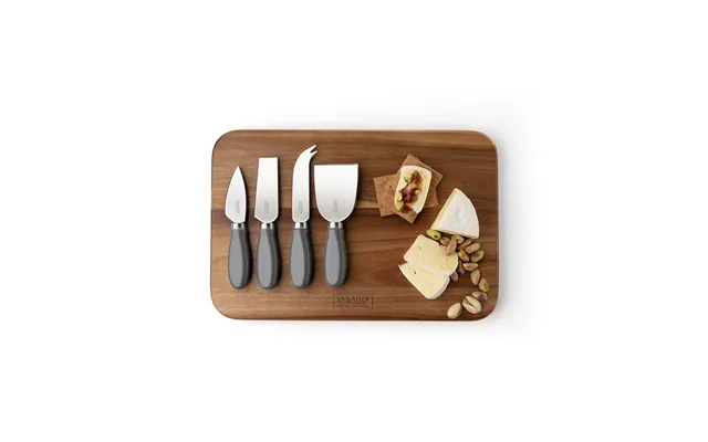 Sabatier Professional Grey Ceramic 4 Piece Cheese Knife & Acacia Wood Board Set Sabcs02g