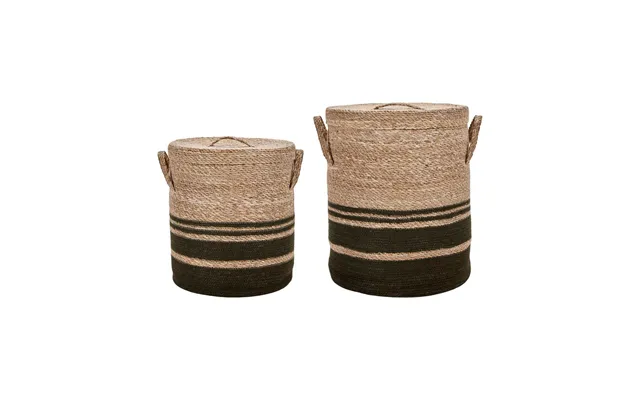 House Doctor Laundry Storage Basket With Lid 2 Pieces Army