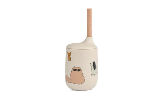 Liewood Ellis Printed Sippy Cup With Straw 23 Cl Cats And Dogs-sandy