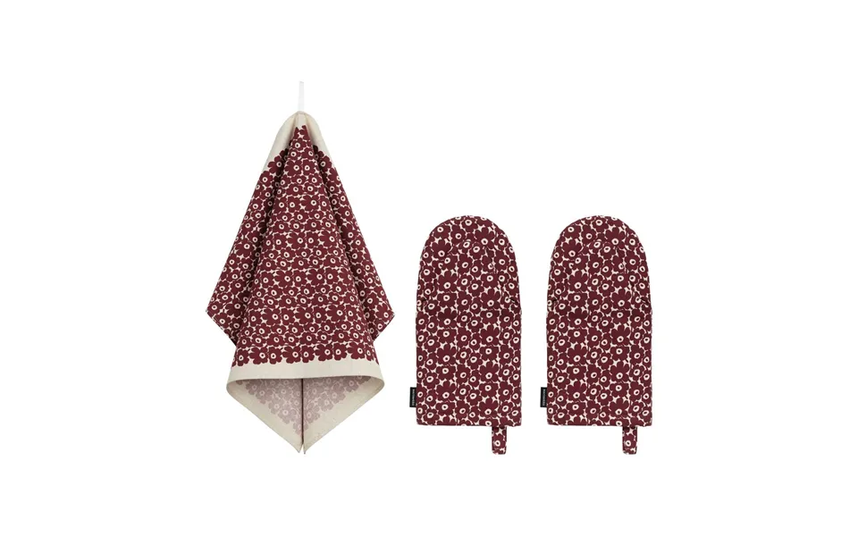 Marimekko Pikkuinen Unikko Kitchen Set 3 Pieces Linen-burgundy