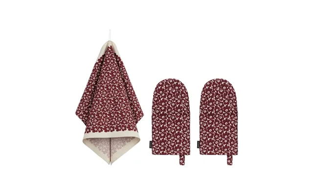 Marimekko Pikkuinen Unikko Kitchen Set 3 Pieces Linen-burgundy
