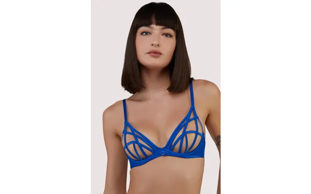Ramona Cobalt Blue Strap Detail Illusion Sheer Plunge Bra 38d