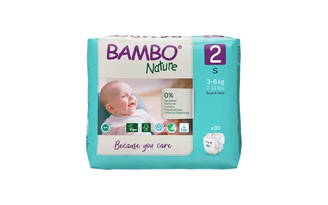 Bambo Nature Eco Nappies - Size 2 7-13lbs 3-6kg , Abena, , Baby Nappies product image