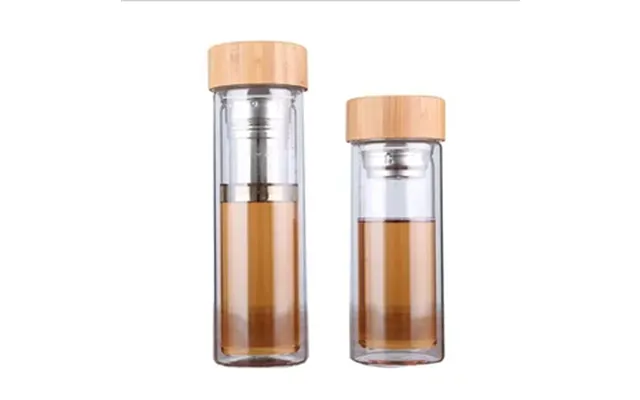 Private Label Bamboo Lid Double Wall Borosilicate Glass Water Bottle With Tea Infuser