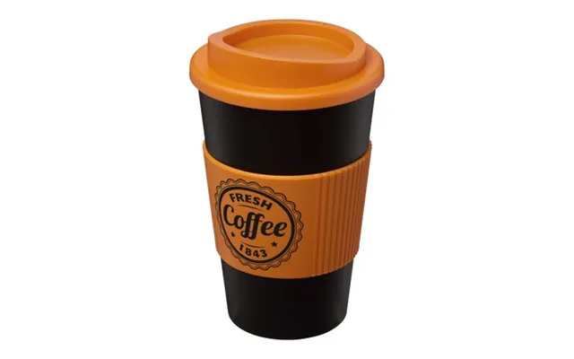 Eco Friendly Merch Americano 350 Ml Insulated Tumbler With Grip Solid Black-orange Not Available Custom Branded Merch Wi