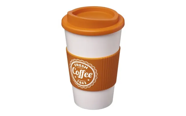 Eco Friendly Merch Americano 350 Ml Insulated Tumbler With Grip White-orange Not Available Custom Branded Merch With Log