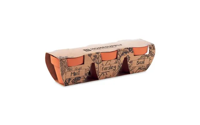 Eco Friendly Merch Terracotta 3 Herb Pot Set Wood Custom Branded Merch With Logo For Bulk Corporate Gifts
