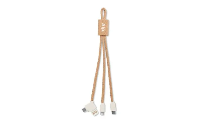 Promotional 3 In 1 Cork Charging Cable Beige Branded With Your Logo