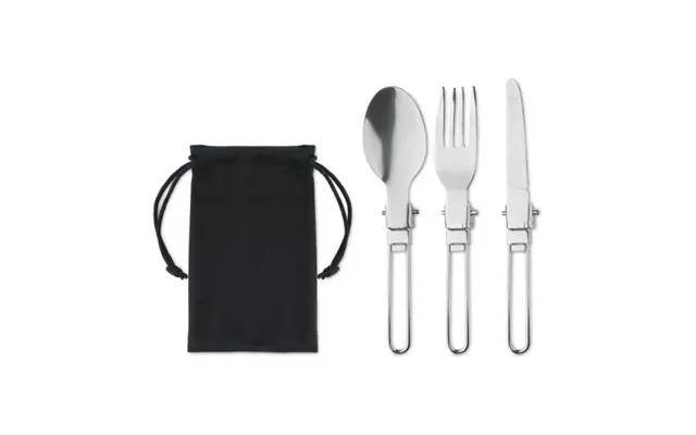 Promotional 3-piece Camping Cutlery Set Black Custom Branded Merch With Logo For Bulk Corporate Gifts