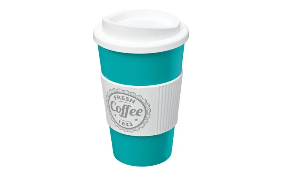 Promotional Americano 350 Ml Insulated Tumbler With Grip Aqua Blue-transparent Branded With Your Logo