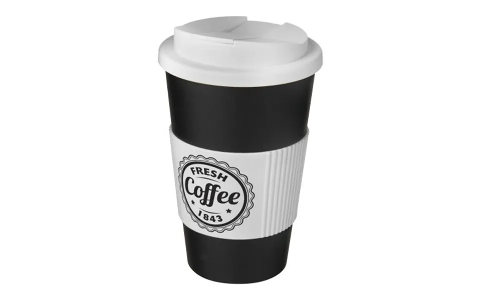 Promotional Americano 350 Ml Tumbler With Grip & Spill-proof Lid Solid Black-white Branded With Your Logo