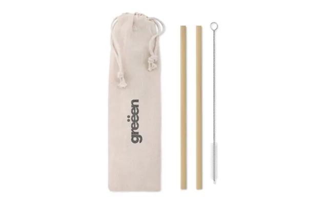 Promotional Bamboo Straw W Brush In Pouch Beige Branded With Your Logo