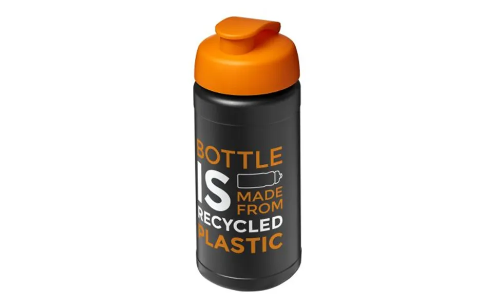 Promotional Baseline 500 Ml Recycled Sport Bottle With Flip Lid Solid Black-orange Not Available Custom Branded Merch Wi