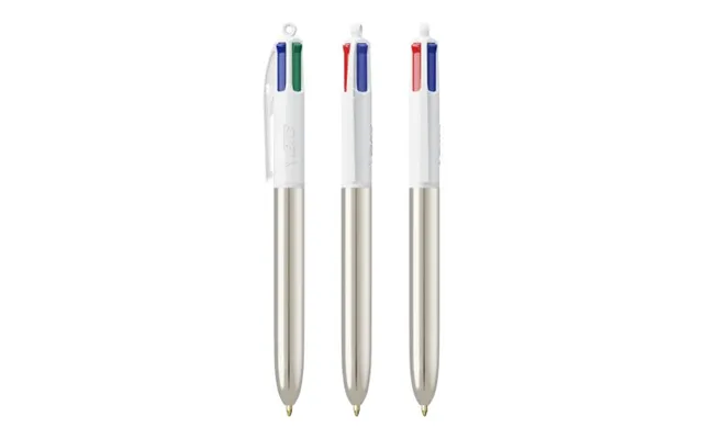 Promotional Bic 4 Colours Shine Pen White-metallic Silver Custom Branded Merch With Logo For Bulk Corporate Gifts
