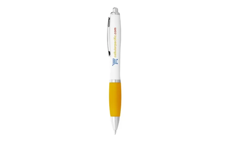 Promotional Black Ink Nash Ballpoint Pen White Barrel & Coloured Grip Transparent-yellow Branded With Your Logo