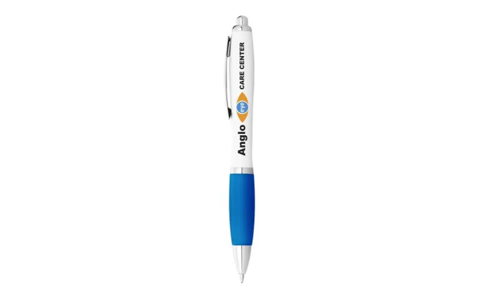 Promotional Black Ink Nash Ballpoint Pen White Barrel & Coloured Grip White-aqua Branded With Your Logo