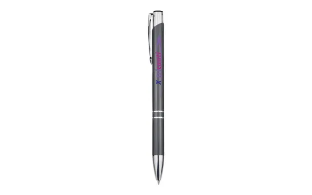 Promotional Blue Ink Moneta Aluminium Click Ballpoint Pen Grey Branded With Your Logo