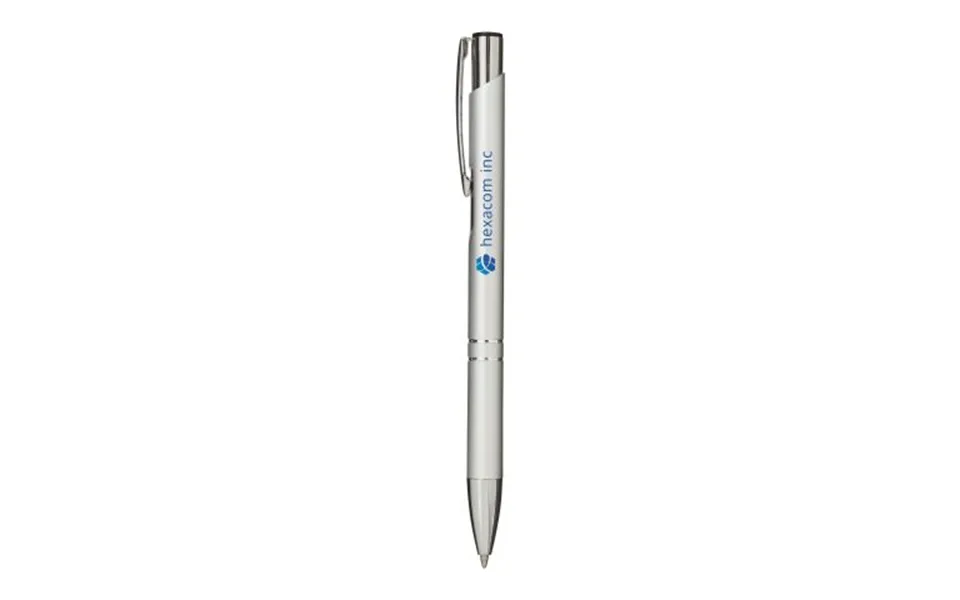 Promotional Blue Ink Moneta Aluminium Click Ballpoint Pen Silver Branded With Your Logo