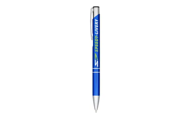Promotional Blue Ink Moneta Anodized Aluminium Click Ballpoint Pen Blue Branded With Your Logo