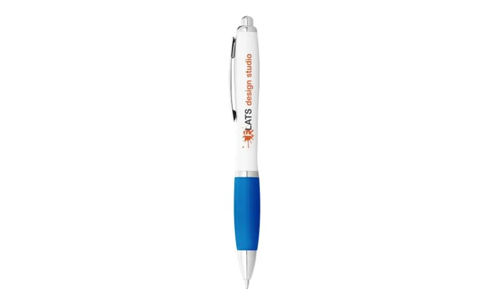 Promotional Blue Ink Nash Ballpoint Pen White Barrel & Coloured Grip White-aqua Branded With Your Logo
