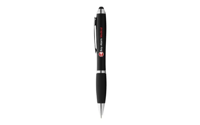 Promotional Blue Ink Nash Coloured Stylus Ballpoint Pen Black Grip Solid Black Branded With Your Logo