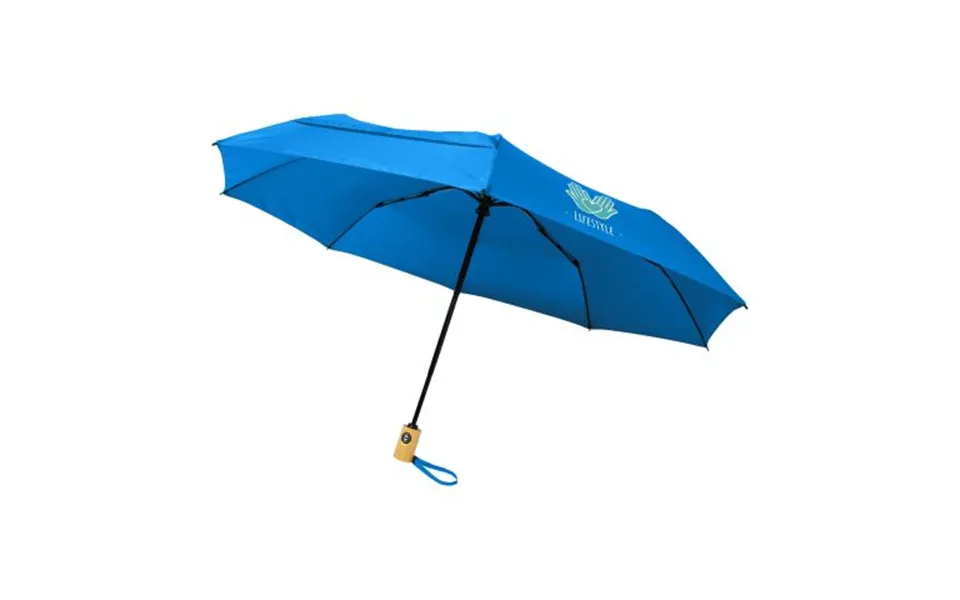 Promotional Bo 21 Fold. Auto Open Close Recycled Pet Umbrella Process Blue Branded With Your Logo