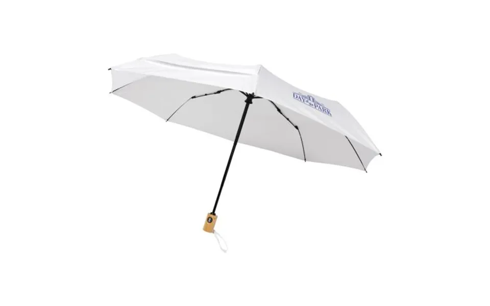 Promotional Bo 21 Fold. Auto Open Close Recycled Pet Umbrella White Branded With Your Logo