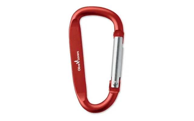 Promotional Carabiner Clip In Aluminium. Red Custom Branded Merch With Logo For Bulk Corporate Gifts