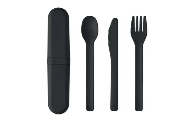 Promotional Cutlery Set And Case In Pla Black Branded With Your Logo