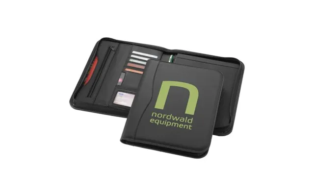 Promotional Ebony A4 Zippered Portfolio Solid Black Branded With Your Logo