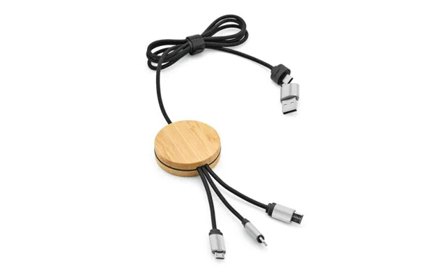 Promotional Feynman 5-in-1 Cable Bamboo And Rpet. Backlit Logo Black Branded With Your Logo