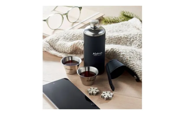 Promotional Hip Flask With Shot Cups Black Branded With Your Logo