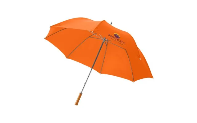 Promotional Karl 30 Golf Umbrella With Wooden Handle Orange Branded With Your Logo