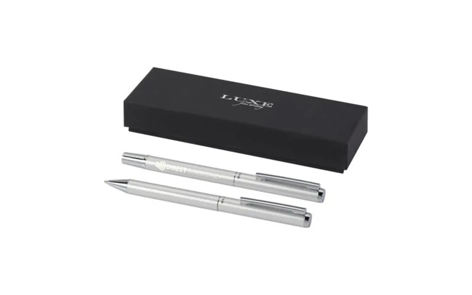 Promotional Lucetto Recycled Aluminium Ballpoint And Rollerball Pen Gift Set Silver Branded With Your Logo