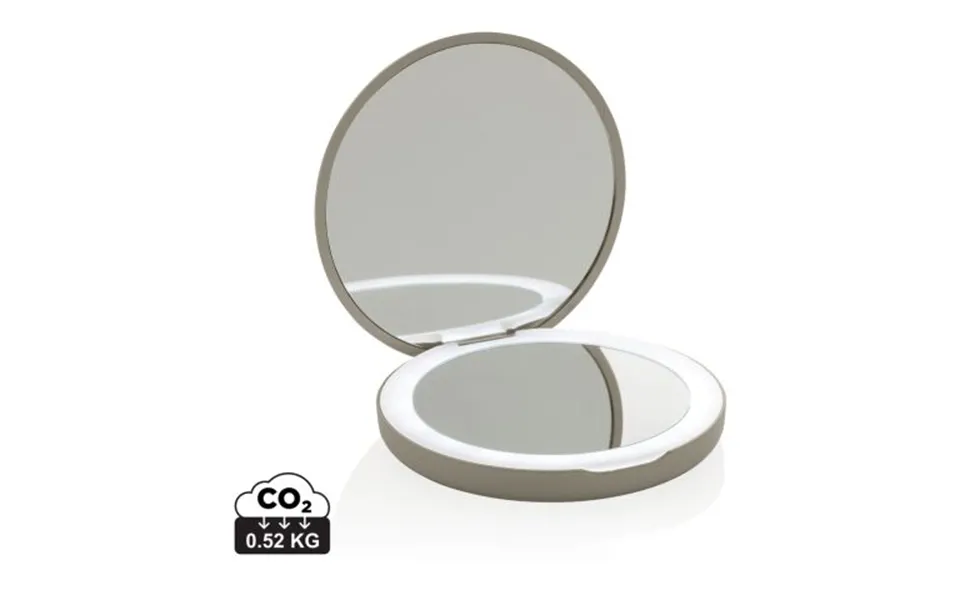 Promotional Lumora Rcs Recycled Plastic Led Re-chargeable Make-up Mirror Beige Branded With Your Logo