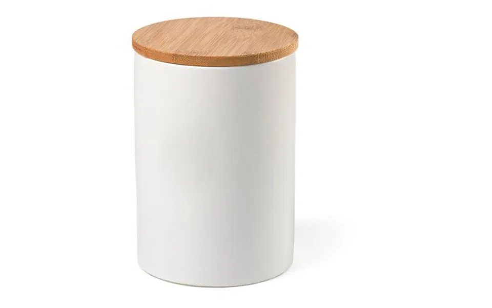 Promotional Munch 1000 Canister Ceramic 980ml. Bamboo Lid White Branded With Your Logo