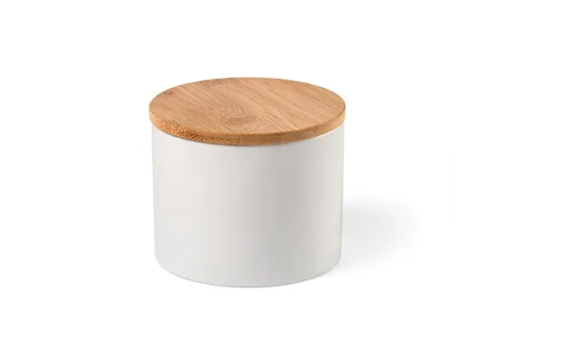 Promotional Munch 500 Canister Ceramic 525ml. Bamboo Lid White Custom Branded Merch With Logo For Bulk Corporate Gifts